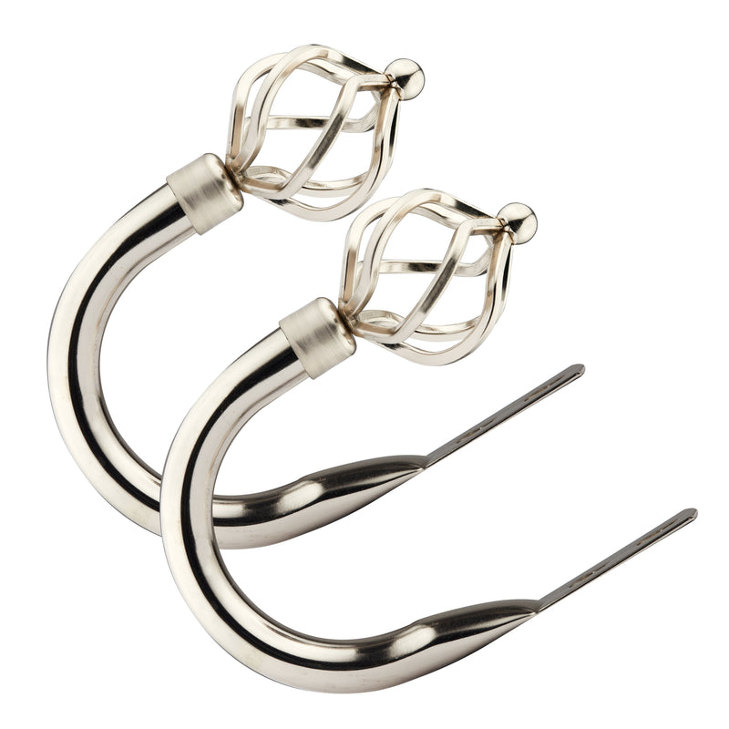 Bird Cage - Pair of Holdaback Tiebacks with End Finials in Brushed Silver
