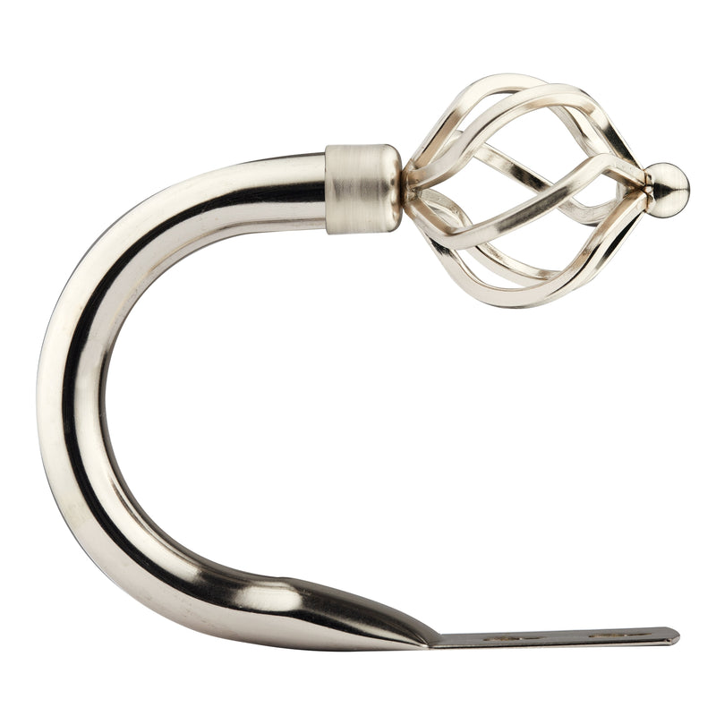 Bird Cage - Pair of Holdaback Tiebacks with End Finials in Brushed Silver