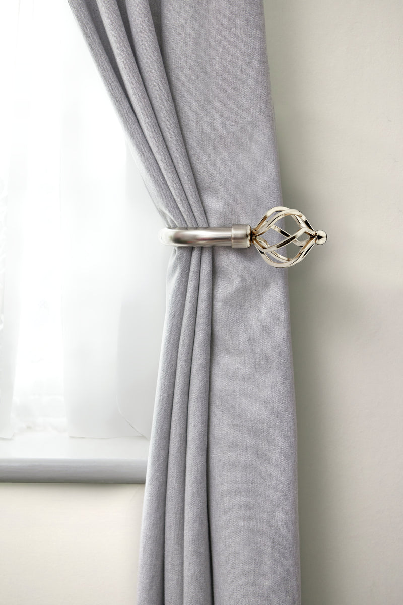 Bird Cage - Pair of Holdaback Tiebacks with End Finials in Brushed Silver