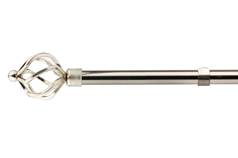 Bird Cage - Extendable Curtain Pole with pair of end finials in Brushed Silver