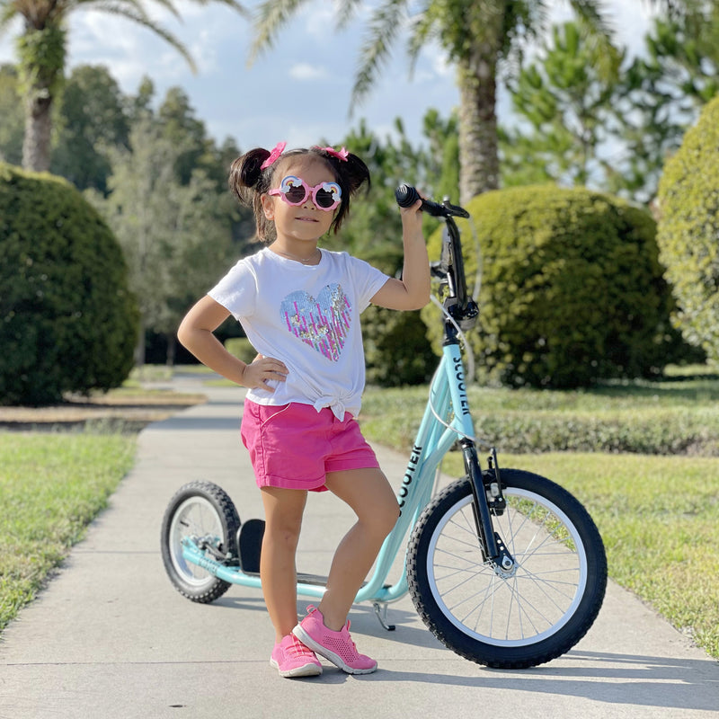 HOMCOM Kids Stunt Scooter With 16 Inch Rubber Wheels Adjustable Handlebar Blue