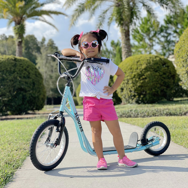 HOMCOM Kids Stunt Scooter With 16 Inch Rubber Wheels Adjustable Handlebar Blue
