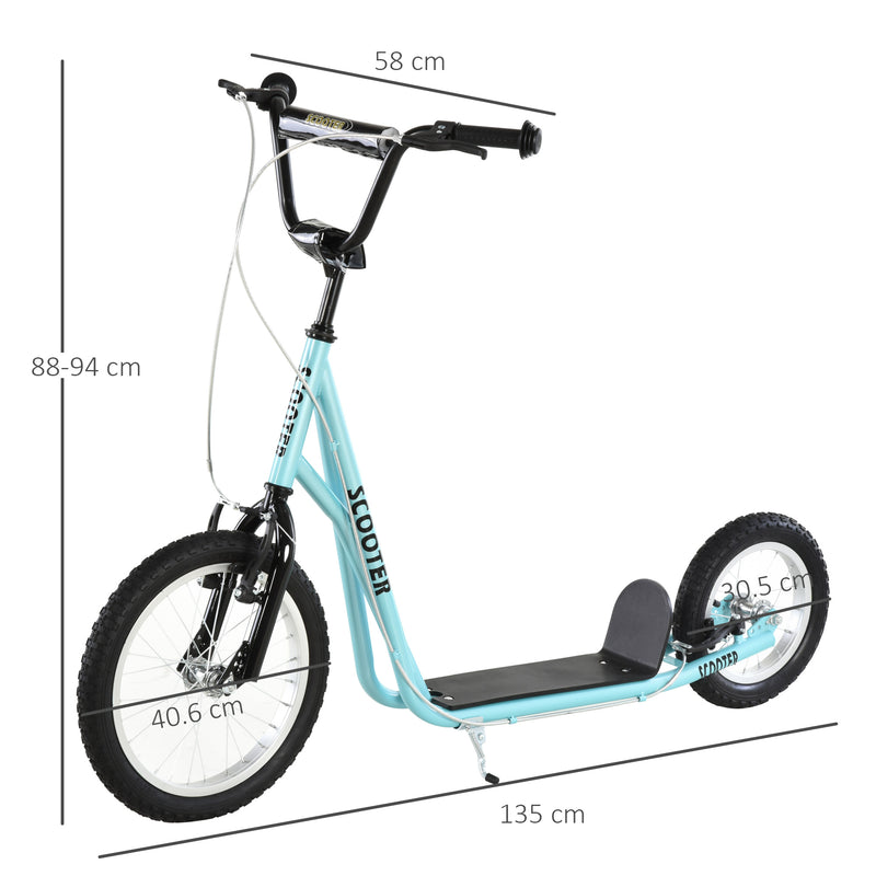 HOMCOM Kids Stunt Scooter With 16 Inch Rubber Wheels Adjustable Handlebar Blue