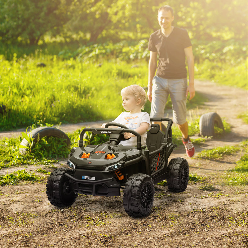 AIYAPLAY Kids Ride On Car, 12V Electric Truck W/ Horn Lights USB - Brown/Black