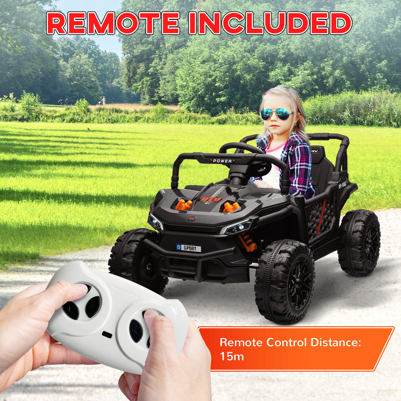 AIYAPLAY Kids Ride On Car, 12V Electric Truck W/ Horn Lights USB - Brown/Black