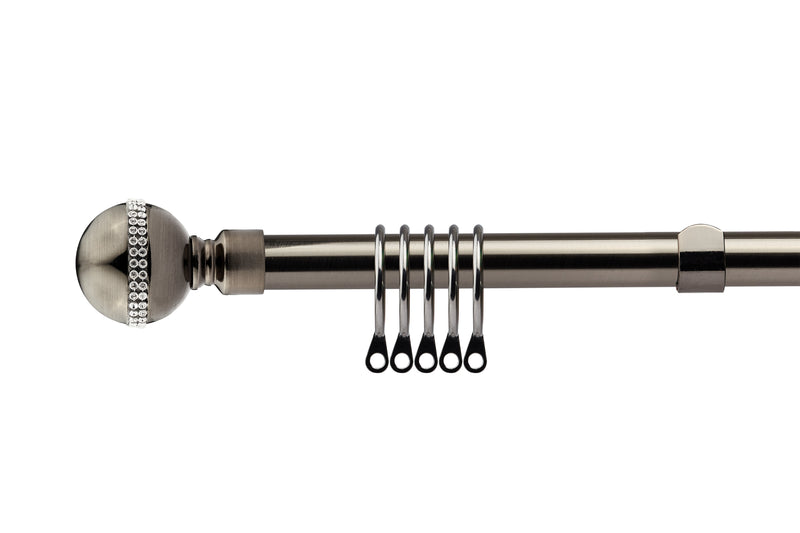 Bling Diamond - Black Silk Extendable Curtain Pole with Rings and Pair of End Finials