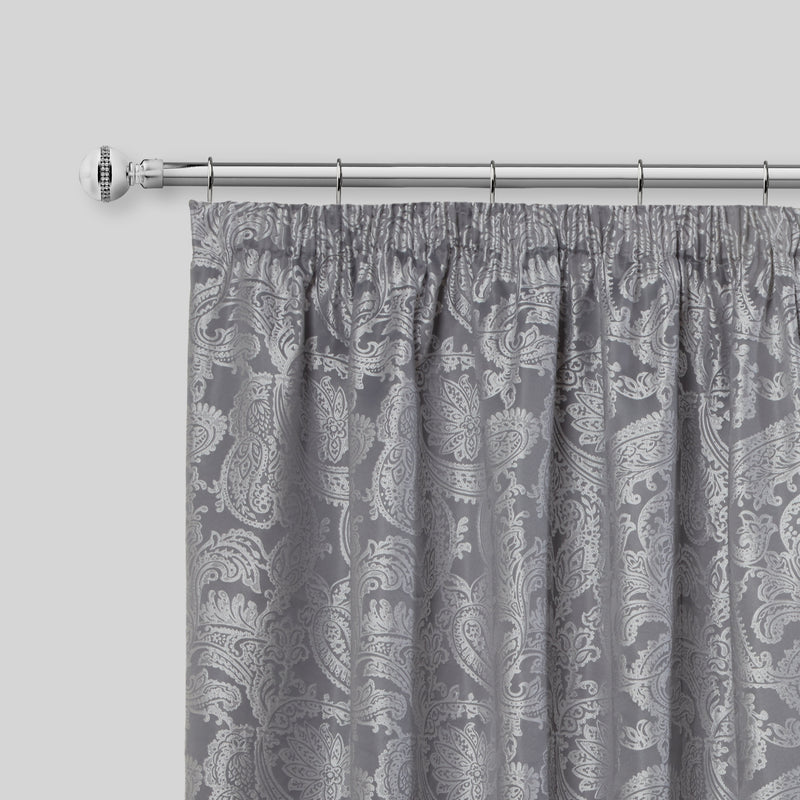 Bling Diamond - Chrome Extendable Curtain Pole with Rings and Pair of End Finials