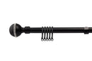 Bling Diamond - Matt Black Extendable Curtain Pole with Rings and Pair of End Finials