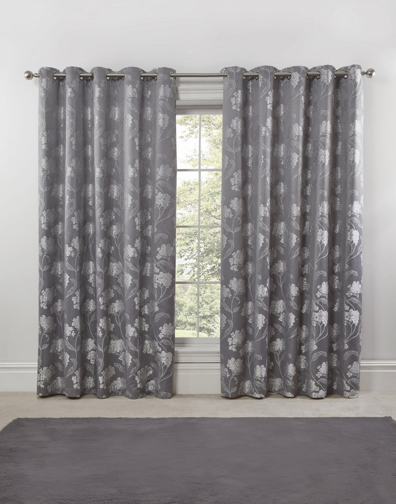 Blossom - Lined Eyelet Jacquard Curtains in Silver