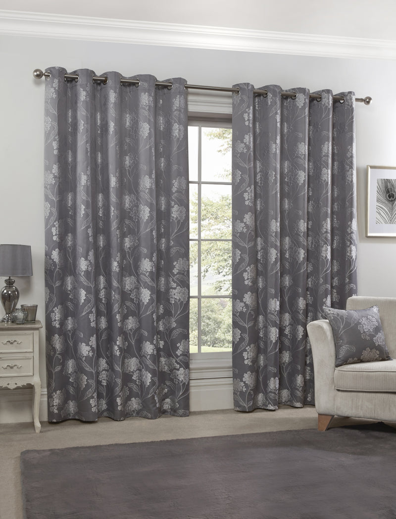 Blossom - Lined Eyelet Jacquard Curtains in Silver