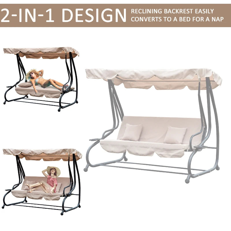 Outsunny 2-in-1 Garden Swing Chair -  Light Brown