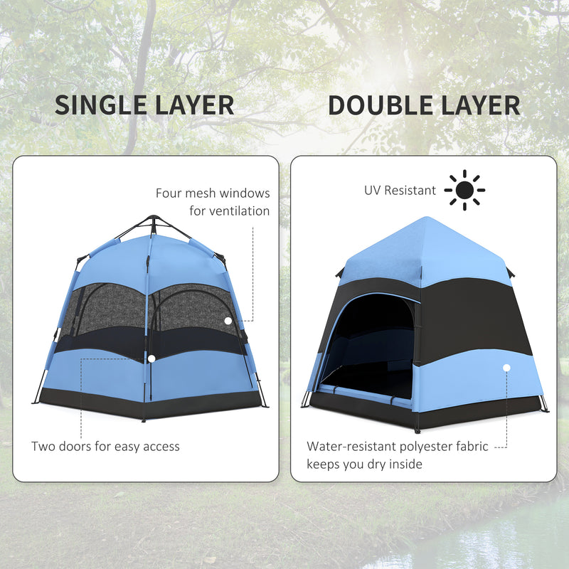 Outsunny 4 Person Pop Up Tent Camping Festival Hiking Shelter Family Blue&Black
