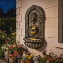 Outsunny Wall-Mounted Water Fountain, Garden Water Feature with LED Lights