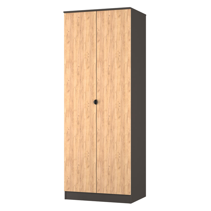 Bora Tall  2 Door  Robe in Gold Craft Oak & Graphite - Ready Assembled