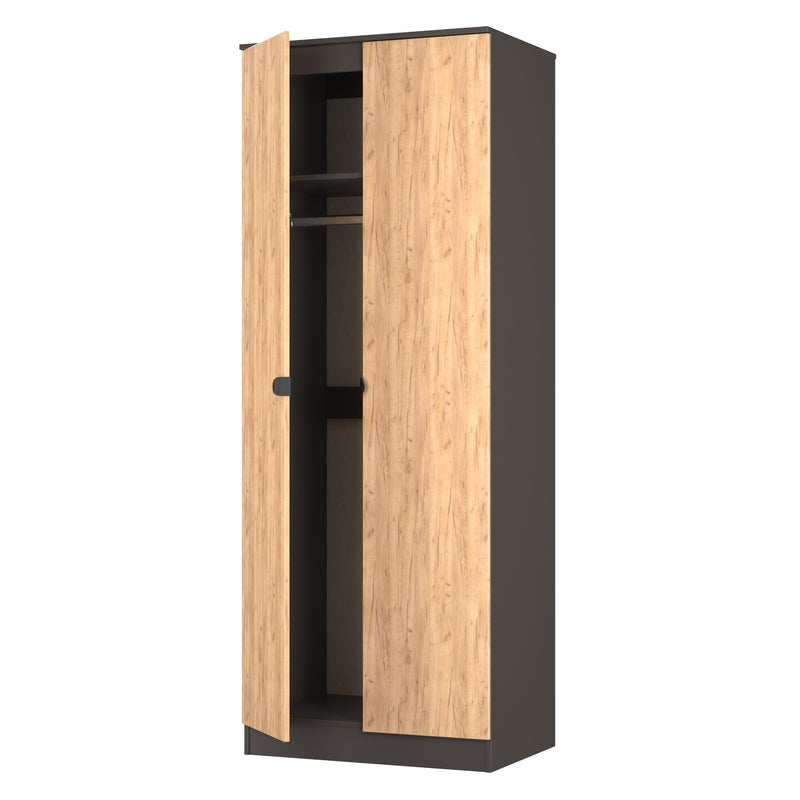 Bora Tall  2 Door  Robe in Gold Craft Oak & Graphite - Ready Assembled