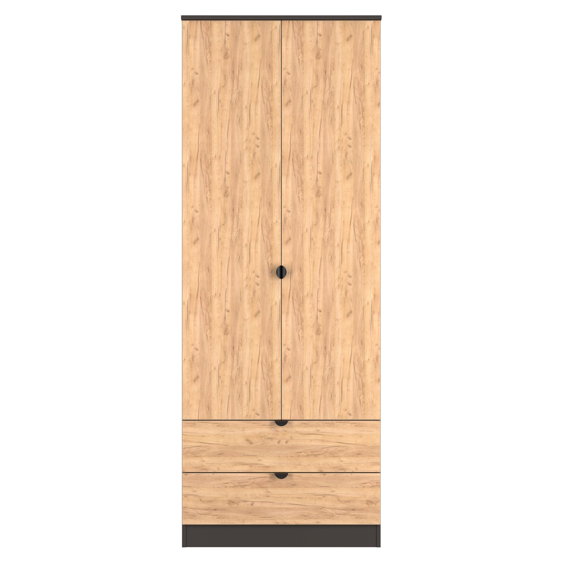 Bora Tall 2 Door 2 Drawer Robe in Gold Craft Oak & Graphite - Ready As