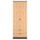 Bora Tall  2 Door 2 Drawer Robe in Gold Craft Oak & Graphite - Ready Assembled