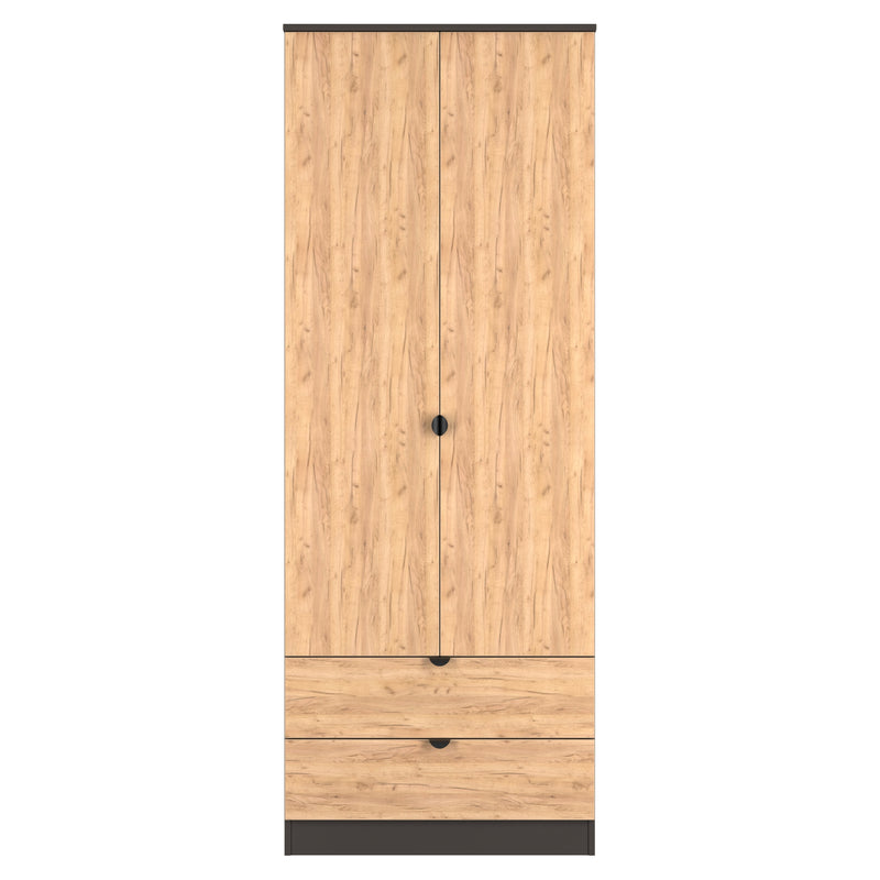 Bora Tall  2 Door 2 Drawer Robe in Gold Craft Oak & Graphite - Ready Assembled