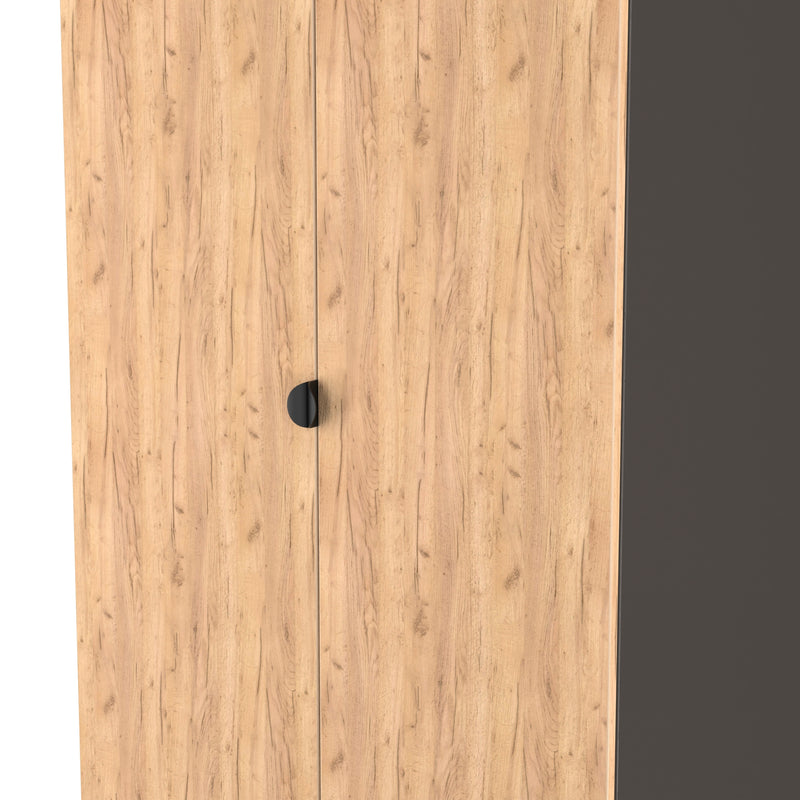 Bora Tall  2 Door 2 Drawer Robe in Gold Craft Oak & Graphite - Ready Assembled
