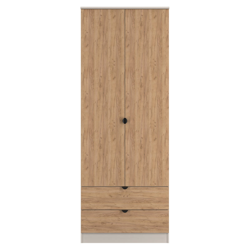 Bora Tall  2 Door 2 Drawer Robe in Gold Craft Oak & Kashmir - Ready Assembled