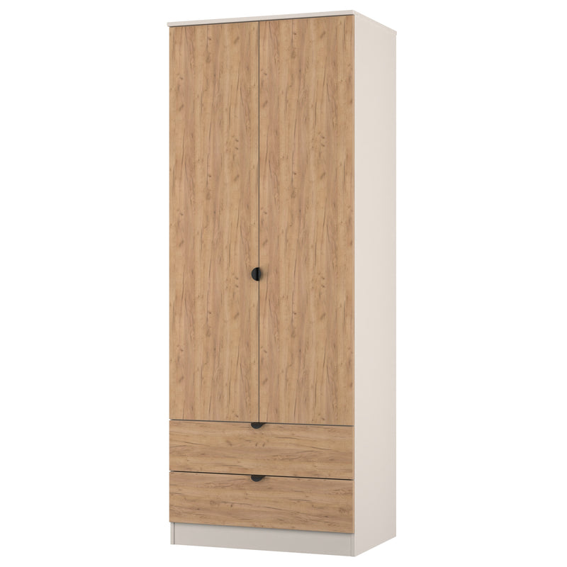 Bora Tall  2 Door 2 Drawer Robe in Gold Craft Oak & Kashmir - Ready Assembled