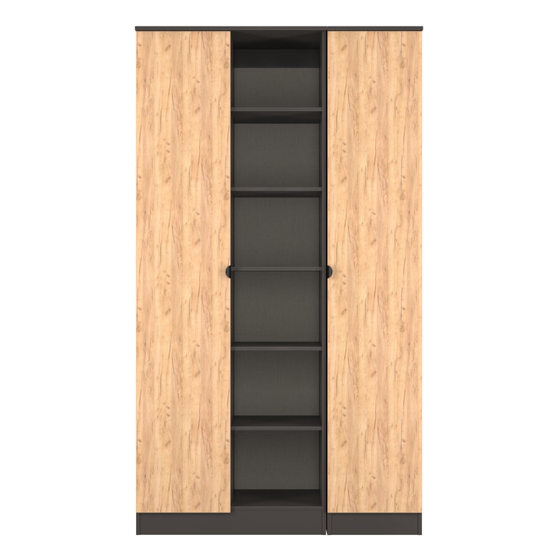 Bora Tall  3 Door Robe with shelves in Gold Craft Oak & Graphite - Ready Assembled