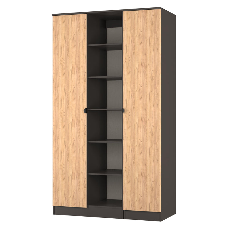 Bora Tall  3 Door Robe with shelves in Gold Craft Oak & Graphite - Ready Assembled