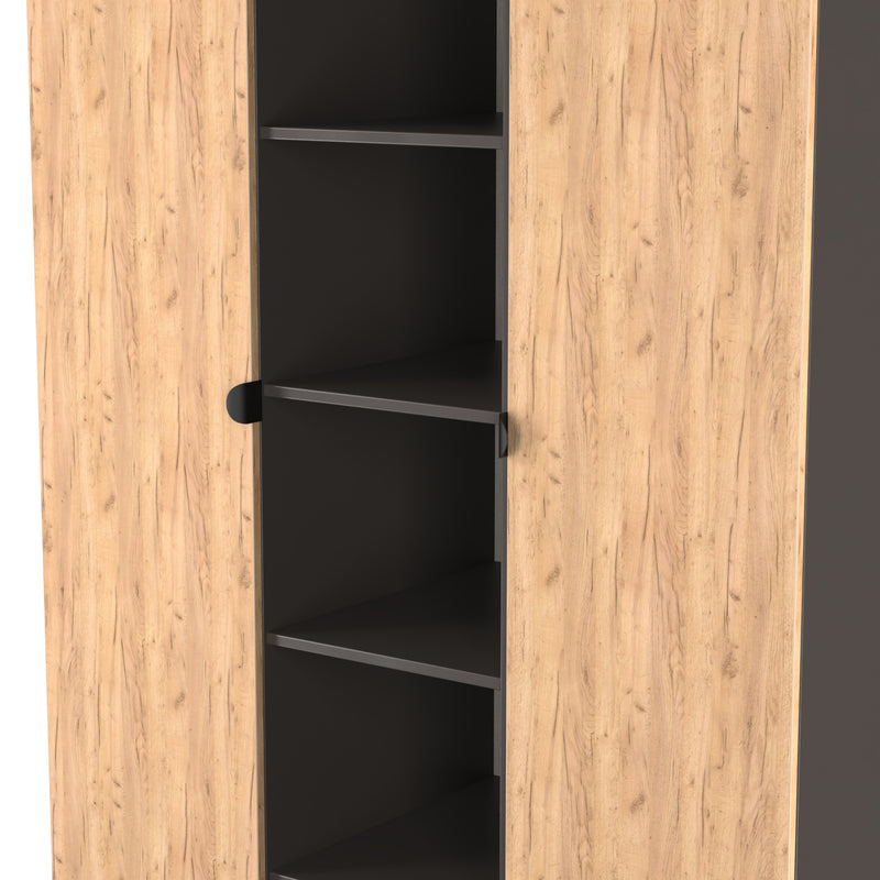Bora Tall  3 Door Robe with shelves in Gold Craft Oak & Graphite - Ready Assembled