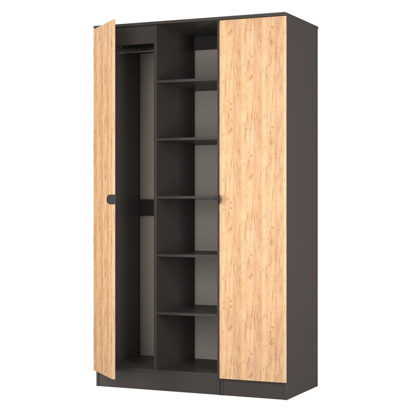 Bora Tall  3 Door Robe with shelves in Gold Craft Oak & Graphite - Ready Assembled