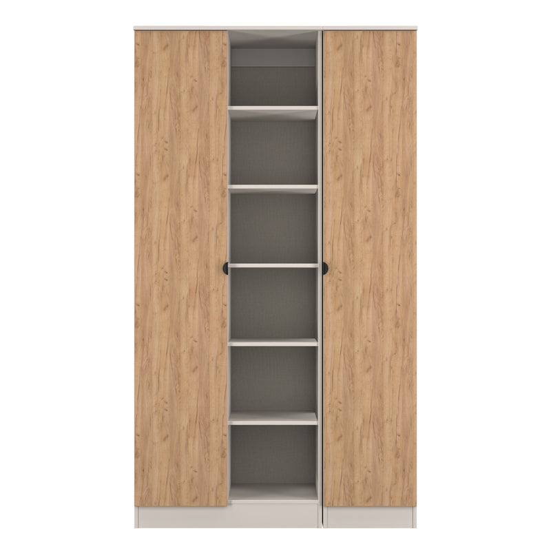 Bora Tall  3 Door Robe with shelves in Gold Craft Oak & Kashmir - Ready Assembled
