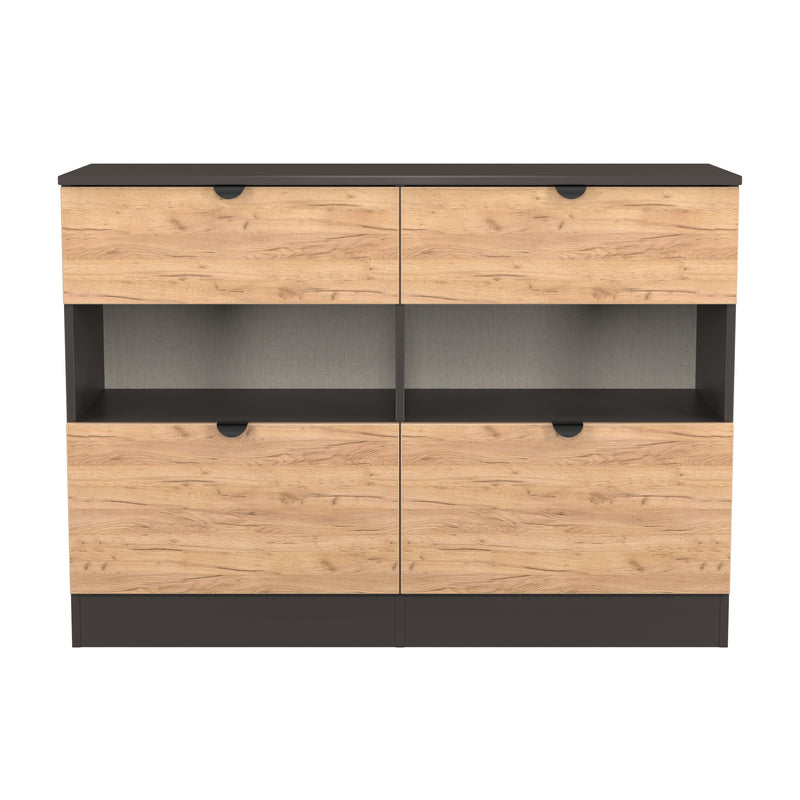 Bora 4 Drawer Midi Chest in Gold Craft Oak & Graphite - Ready Assembled