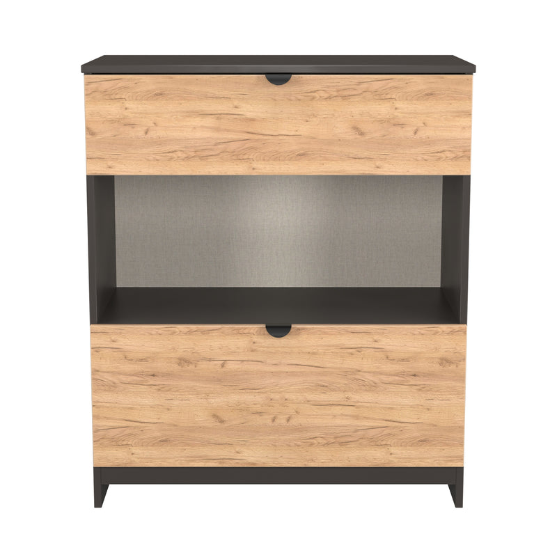 Bora 2 Drawer Deep Chest with shelf in Gold Craft Oak & Graphite - Ready Assembled