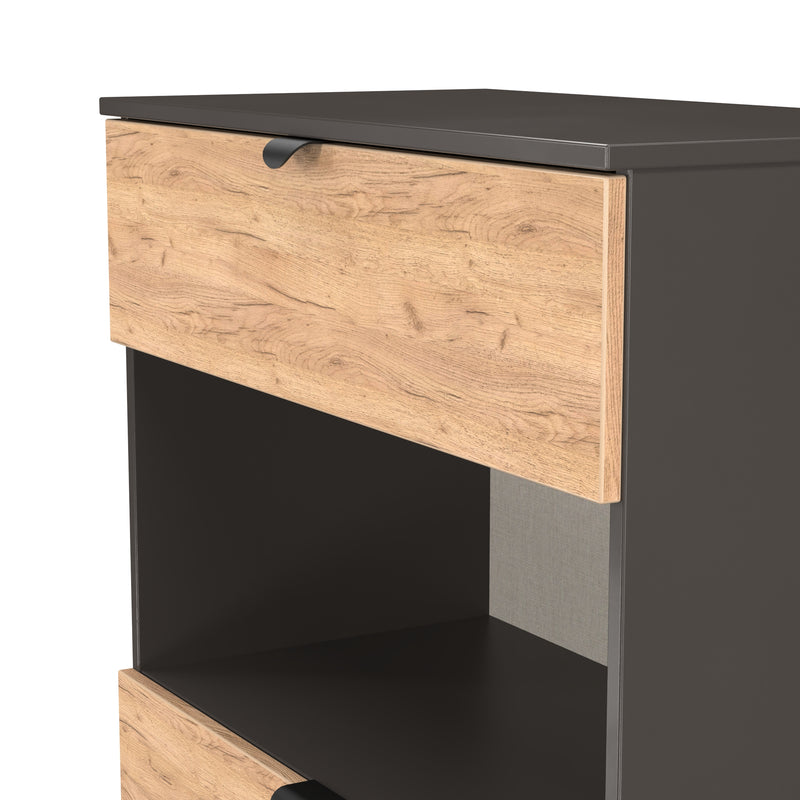 Bora 2 Drawer Deep Chest with shelf in Gold Craft Oak & Graphite - Ready Assembled