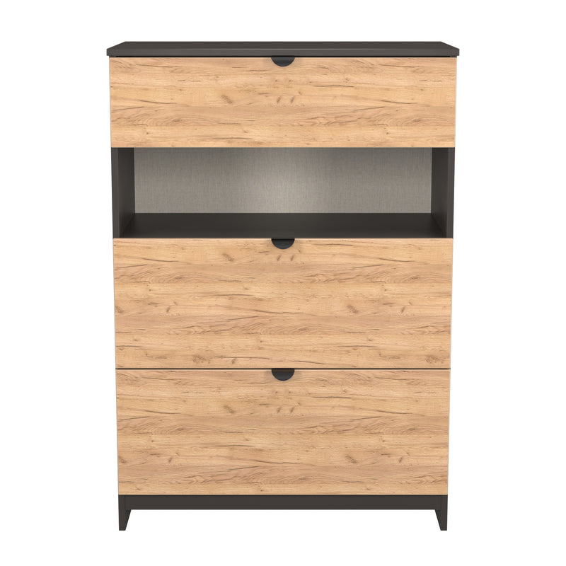 Bora 3 Drawer Deep Chest with shelf in Gold Craft Oak & Graphite - Ready Assembled