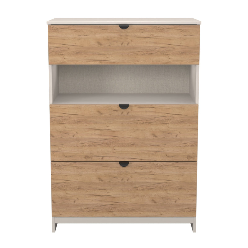 Bora 3 Drawer Deep Chest with shelf in Gold Craft Oak & Kashmir - Ready Assembled