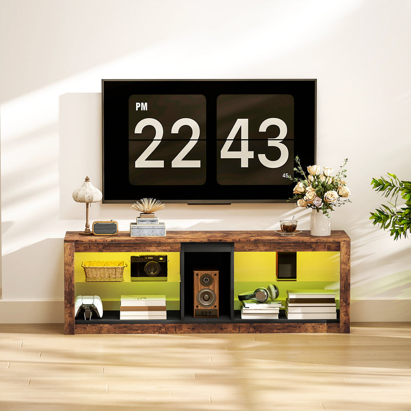 HOMCOM TV Stand, Entertainment Centre with LED Lights, Rustic Brown
