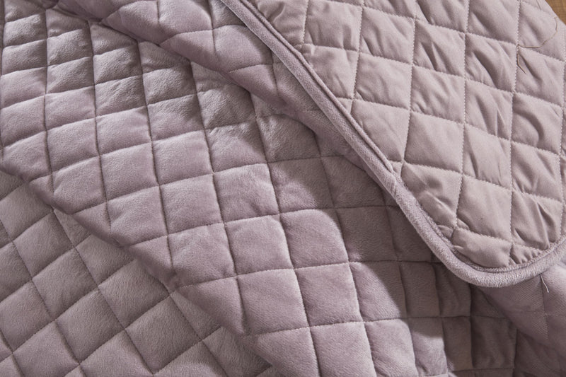 Regent Quilted Soft Touch Velvet Bedspread Set in Heather