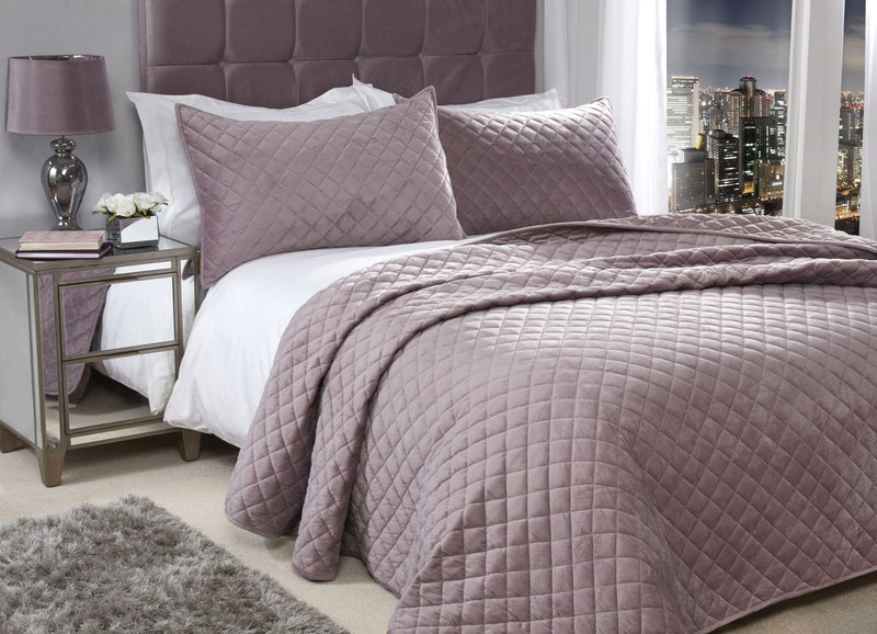 Regent Quilted Soft Touch Velvet Bedspread Set in Heather
