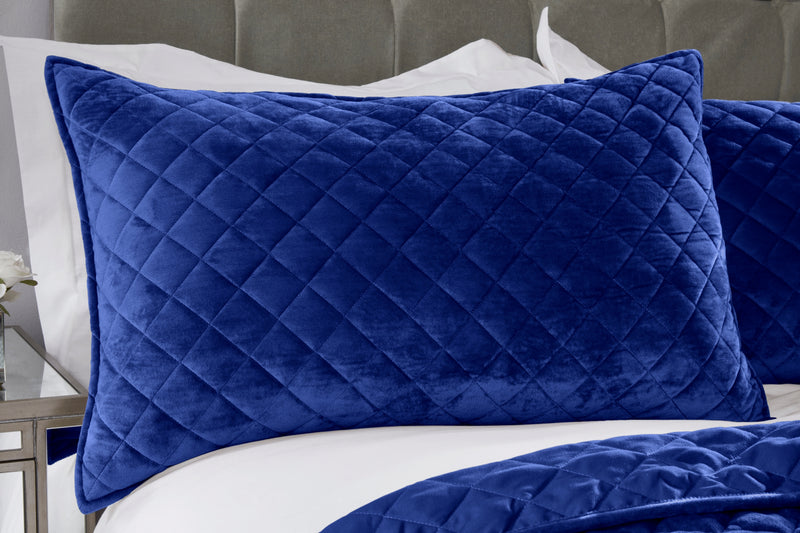 Regent Quilted Soft Touch Velvet Bedspread Set in Navy