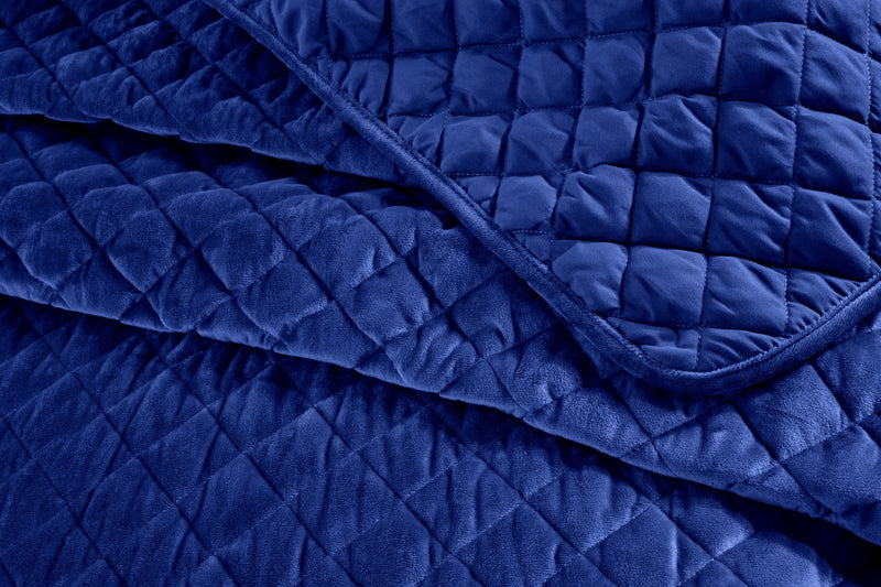 Regent Quilted Soft Touch Velvet Bedspread Set in Navy
