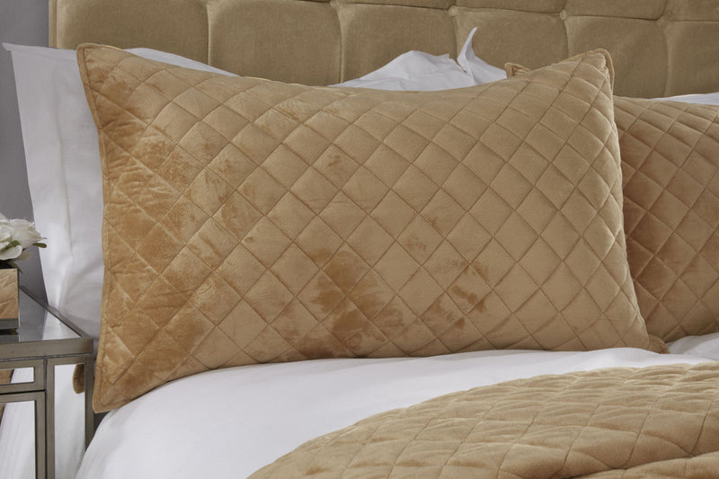 Regent Quilted Soft Touch Velvet Bedspread Set in Ochre