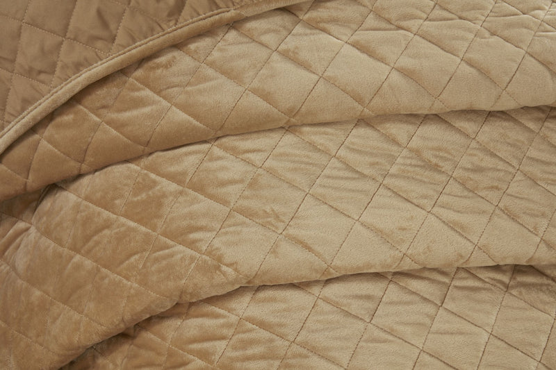 Regent Quilted Soft Touch Velvet Bedspread Set in Ochre