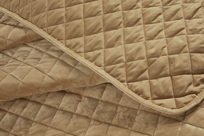 Regent Quilted Soft Touch Velvet Bedspread Set in Ochre