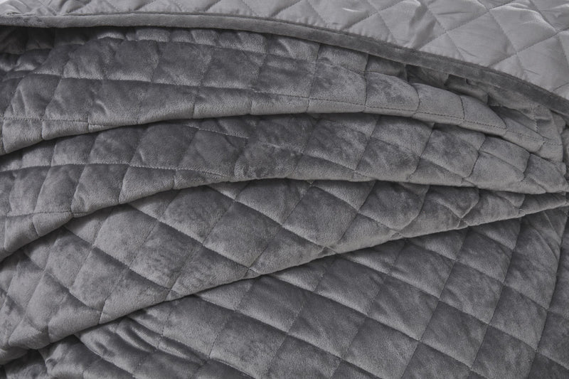 Regent Quilted Soft Touch Velvet Bedspread Set in Silver
