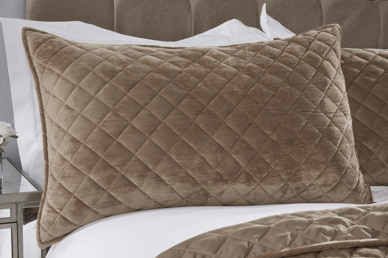 Regent Quilted Soft Touch Velvet Bedspread Set in Taupe