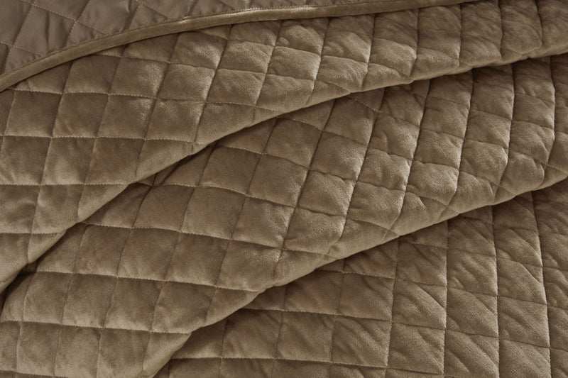 Regent Quilted Soft Touch Velvet Bedspread Set in Taupe