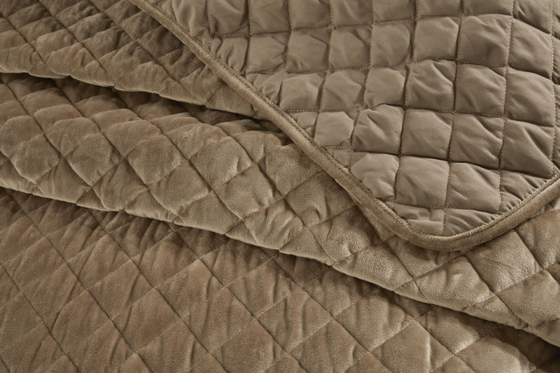Regent Quilted Soft Touch Velvet Bedspread Set in Taupe