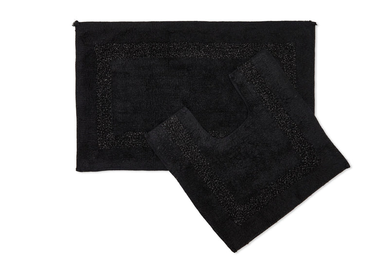 Diamante Sparkle 100% Cotton Heavyweight 2 Piece Bath Mat & Pedestal Bathroom Toilet Set