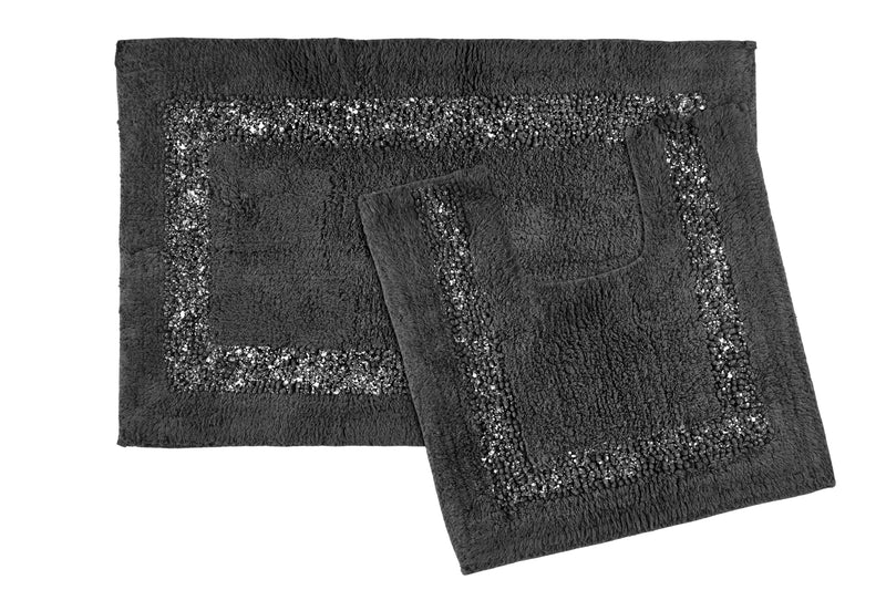 Diamante Sparkle 100% Cotton Heavyweight 2 Piece Bath Mat & Pedestal Bathroom Toilet Set