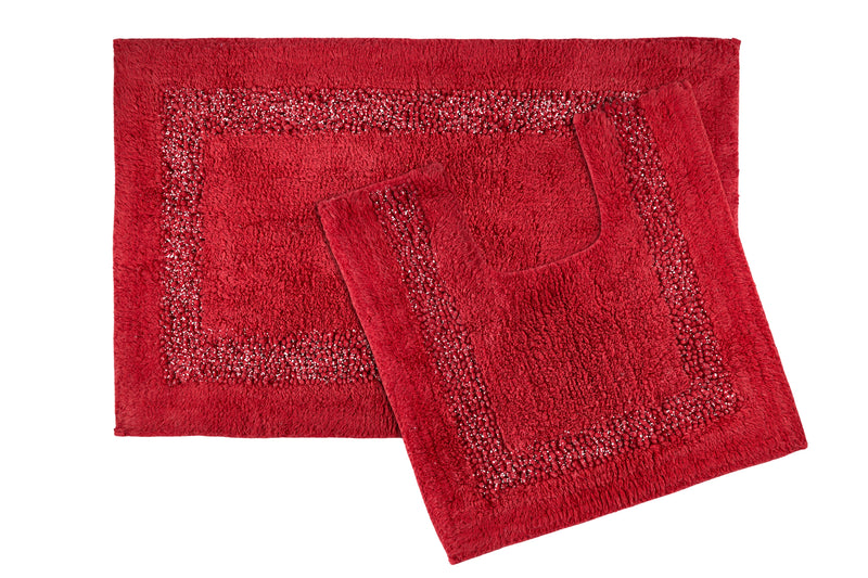Diamante Sparkle 100% Cotton Heavyweight 2 Piece Bath Mat & Pedestal Bathroom Toilet Set